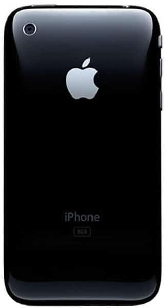 Apple iPhone 3G, rear view, black finish with silver Apple logo and iPhone text visible