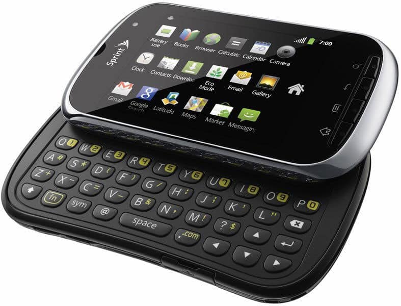 Kyocera Milano front view with touchscreen display showing app icons and slide-out QWERTY keyboard below