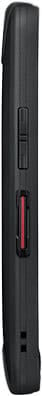 Kyocera DuraForce XD smartphone shown from the side, displaying its rugged black design with red accent buttons