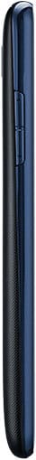 Kyocera Hydro Reach smartphone shown from the side, displaying its narrow elongated profile in dark blue with textured back panel