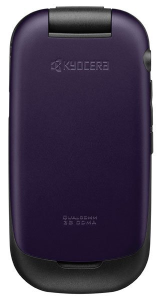 Kyocera S2100 flip phone, closed, showing purple back with black hinge and trim
