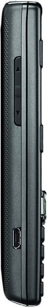 Kyocera Verve flip phone, side view, closed position showing textured black exterior with ports and hinges visible