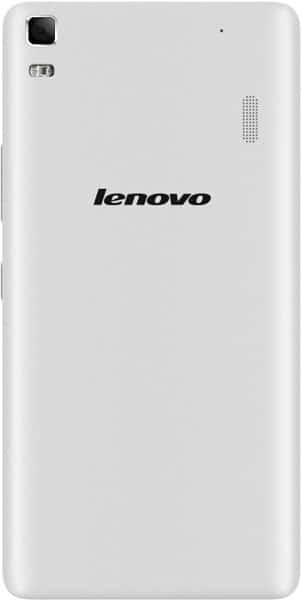 Lenovo A7000 smartphone rear view, white back panel with camera and speaker grille visible