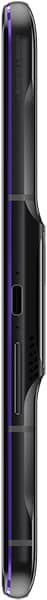 Lenovo Legion Duel 2 smartphone, side view, showing black body with purple accent stripe and physical buttons along the edge
