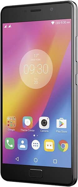 Lenovo P2 smartphone front view with colorful gradient display showing time 09:30 and home screen apps