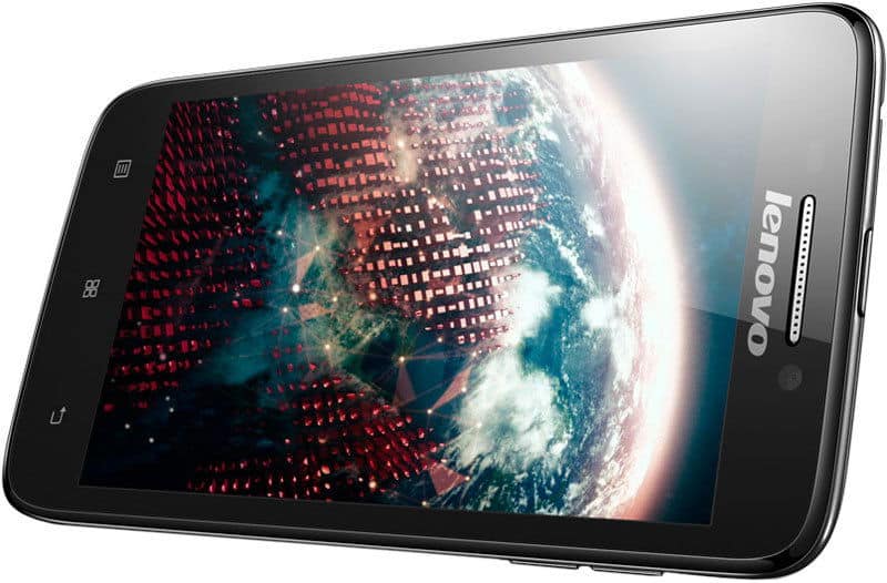Lenovo S650 smartphone front view, displaying Earth with city lights and clouds on screen