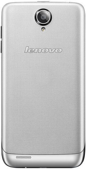 Lenovo S650 smartphone rear view, silver finish with camera and speaker visible