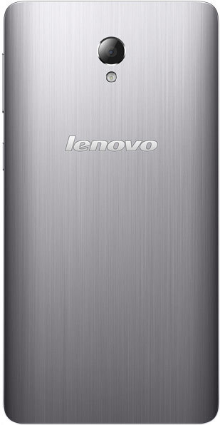 Lenovo S860 rear view showing brushed silver back, top-center camera with LED flash below, and Lenovo logo in the center.