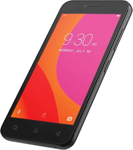 Lenovo Vibe B front view displaying colorful gradient wallpaper with time 9:30 AM on screen