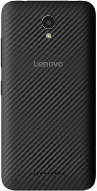 Lenovo Vibe B smartphone rear view, showing black textured back panel with camera lens and speaker grille