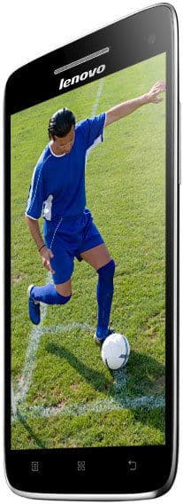 Lenovo Vibe X smartphone displayed at an angle, showing its screen with an image of a soccer player in blue uniform kicking a ball on a grass field
