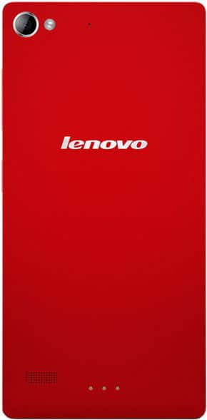 Lenovo Vibe X2 rear view, bright red back panel with camera and flash in upper left corner
