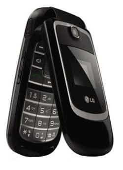 LG 231 flip phone, open position, showing keypad and screen from front and side view