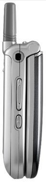 LG 3280 flip phone, side view, closed position, silver finish with external antenna