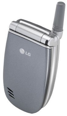 LG 3280 flip phone in gray and silver, front view with antenna extended and screen closed