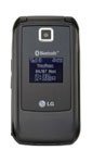 LG 600G flip phone, front view, closed with external display showing time and signal strength