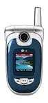 LG 8100 flip phone, front view, with closed blue and silver design and external display screen