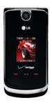 LG 8600 Chocolate Flip phone, front view, closed with red display visible on black exterior
