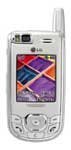 LG A7110 mobile phone, front view, with silver finish and small screen displaying colorful interface
