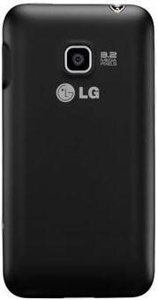 LG Optimus 2 phone, rear view, showing black back panel with camera and LG branding