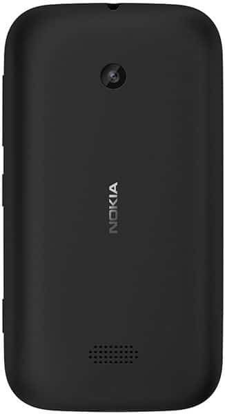 Nokia Lumia 510 rear view, black phone with camera lens and speaker grille visible