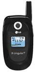 LG CG225 flip phone, front view, closed position with antenna extended and display visible
