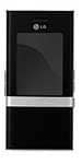 LG KE800 Chocolate phone, front view, showing black rectangular body with small screen and keypad