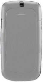 LG Clout flip phone, front view, closed, silver-gray clamshell design with small display window