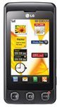 LG Cookie KP500 phone, front view, showing touchscreen display with colorful app icons and black bezel with control buttons