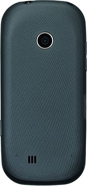 LG Cosmos 2 rear view, dark gray textured back with camera lens and speaker grilles