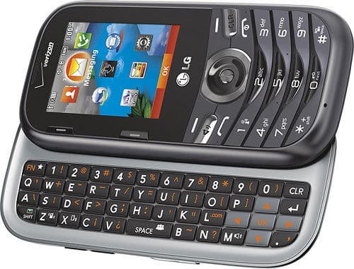 LG Cosmos 3 front view with slide-out QWERTY keyboard and color display showing app icons