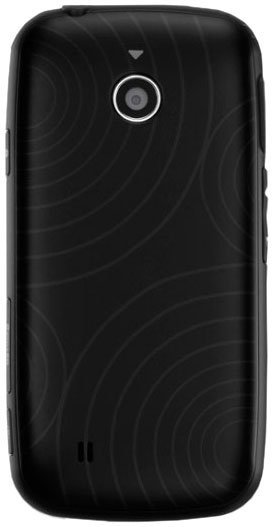 Rear view of black LG Cosmos Touch with centered single rear camera, subtle circular back patterns, and bottom speaker grille.