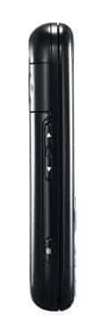 Side view of closed black LG Cosmos flip phone, hinge and external buttons visible, shown against a white background.