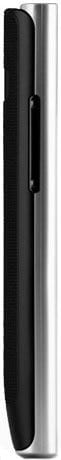 LG Optimus L3 phone, side view, black and silver candybar-style device with physical buttons
