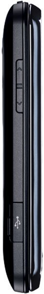 LG Enlighten VS700 phone shown from the side, displaying its slim black profile with buttons and USB port visible