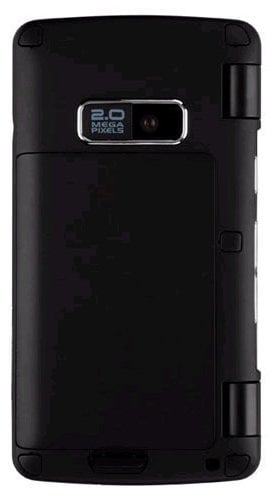 LG Keybo 2 / enV3 rear view, black phone with camera and display window