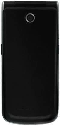 LG Exalt phone, rear view, black flip phone with camera lens at top