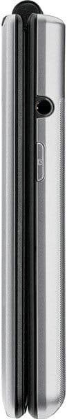 LG Exalt LTE flip phone, side view, showing silver and black exterior with closed display