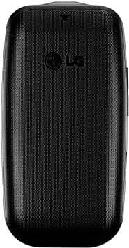 LG F4NR phone, rear view, black with textured surface and LG logo