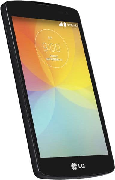 LG F60 smartphone front view with colorful gradient lock screen displaying time 9:00 AM