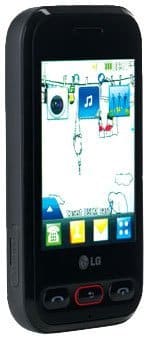 LG Flick phone, front view, with black body and touchscreen displaying home screen interface