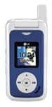 LG Fusic mobile phone, front view, displaying screen with blue and silver casing