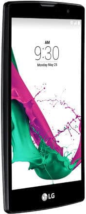 LG G4C smartphone displaying home screen with colorful magenta and green liquid splash design, front view