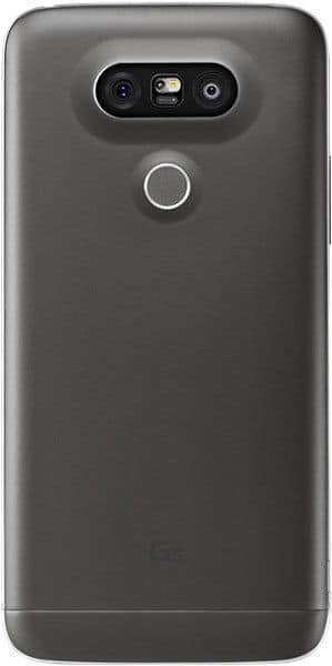 LG G5 rear view showing dual camera setup and fingerprint sensor on dark gray back