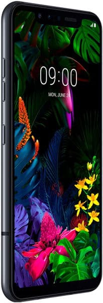 LG G8S ThinQ front view with colorful floral wallpaper and 09:00 time display on screen
