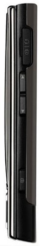 LG GD550 Pure side view, black flip phone closed with visible control buttons and antenna