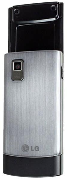 LG GD550 Pure front view, silver and black slider phone with camera and display visible when partially open