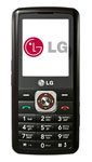 Front view of black LG GM200 showing small screen with LG logo and physical keypad with numeric and function buttons.