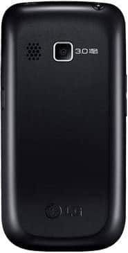 LG Gossip Pro phone, rear view, showing black curved casing, camera lens, speaker, and LG logo