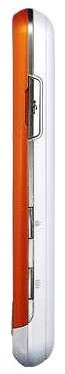Side view of LG Cookie Fresh with silver-orange casing, visible volume button, edge seams, and compact rounded design.